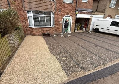 Textured resin bound surface showing underlay grid